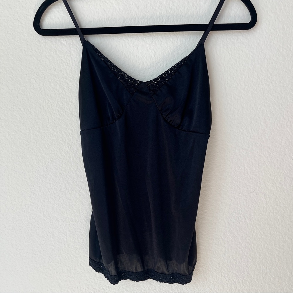 Y2K Xhilaration Black Satin Lace Trim Cami Top Whimsigoth Dark Romance S‎